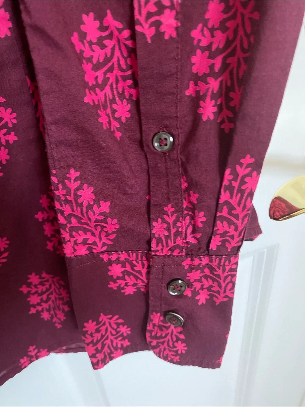 J. Crew Perfect-Fit Women’s Cotton Shirt, Plum with Fuchsia Floral Print Size 2